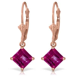 Crowned gem earrings-14K Solid Rose Gold Leverback Earrings Natural Pink Topaz Jewelry