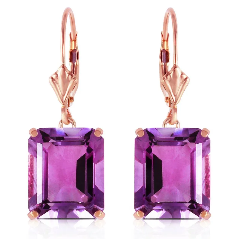 Flex joint earrings-14K Solid Rose Gold Leverback Earrings w/ Amethyst