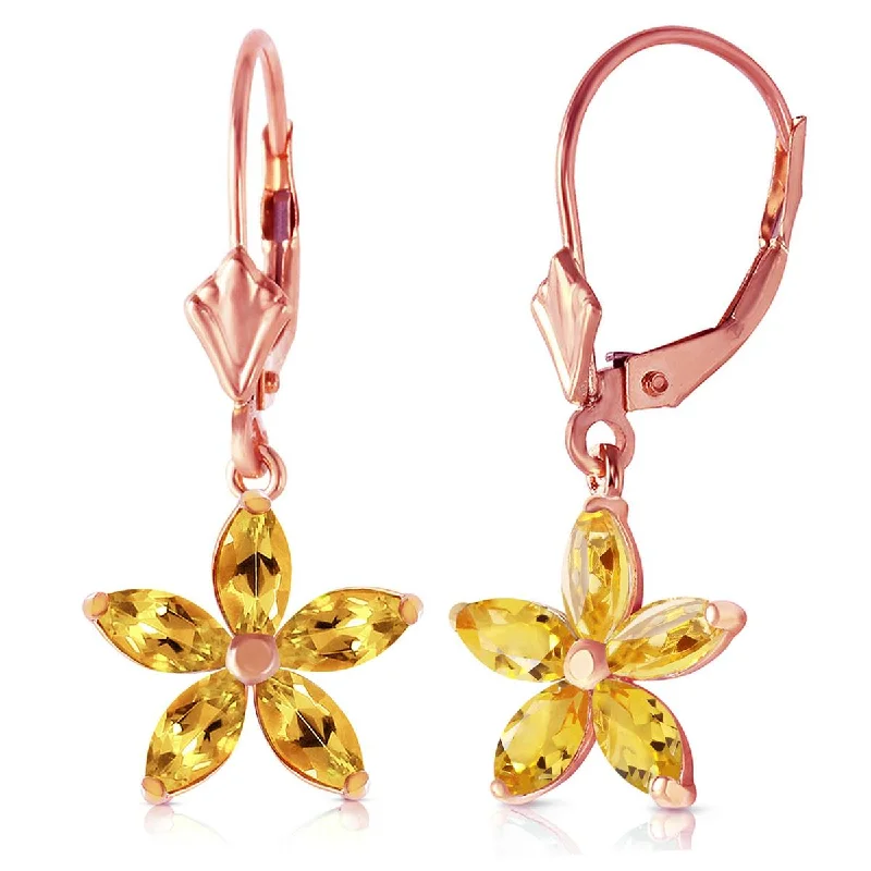 Kelp frond earrings-14K Solid Rose Gold Leverback Earrings w/ Natural Citrine