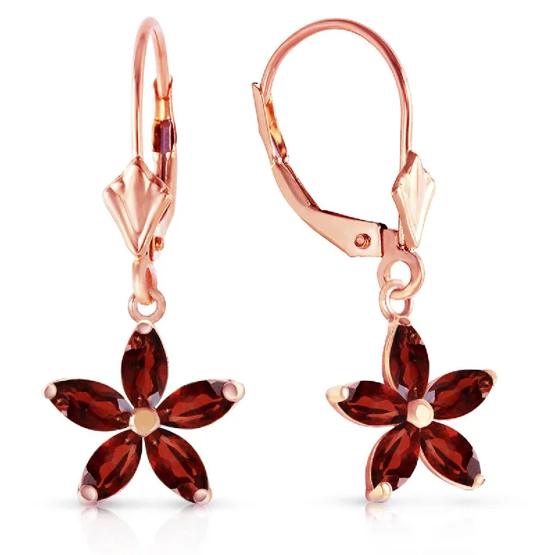 Rock vein earrings-14K Solid Rose Gold Leverback Earrings w/ Natural Garnet