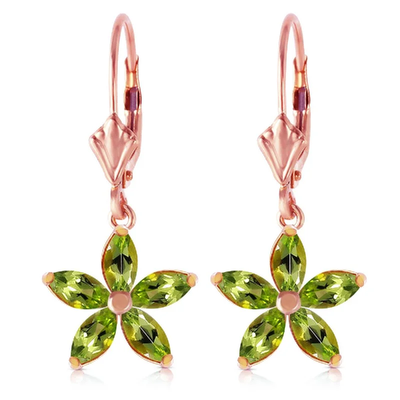 Prairie grass earrings-14K Solid Rose Gold Leverback Earrings w/ Natural Peridot