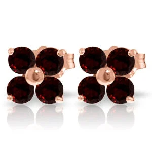 Denim weave earrings-14K Solid Rose Gold Stud Earrings Natural Garnet Jewelry