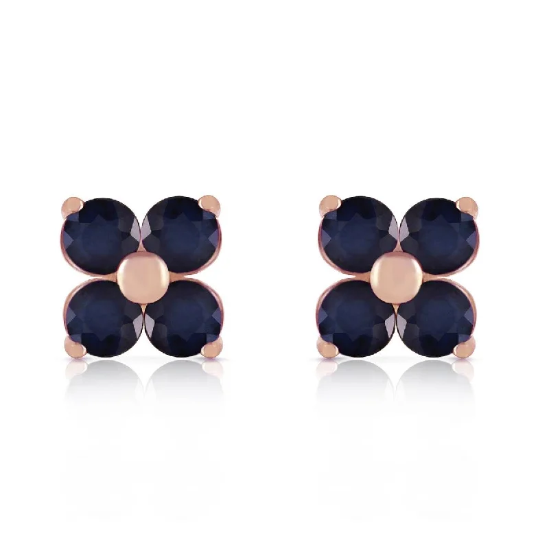 Tin toned earrings-14K Solid Rose Gold Stud Earrings Natural Sapphire