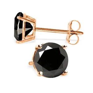 Canvas wrap earrings-14K Solid Rose Gold Stud Earrings w/ 2.0 Carat Natural Black Diamonds