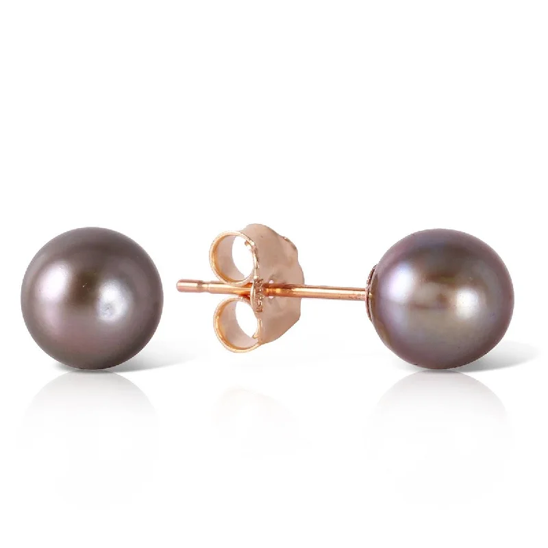 Quartzite shard earrings-14K Solid Rose Gold Stud Earrings w/ Natural Black Pearl