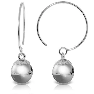 Fractured gem earrings-14K Solid White Gold Circle Wire Earrings Ball Dangling