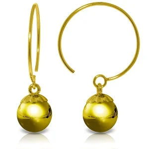 Prehistoric earrings-14K Solid Yellow Gold Circle Wire Earrings Ball Dangling