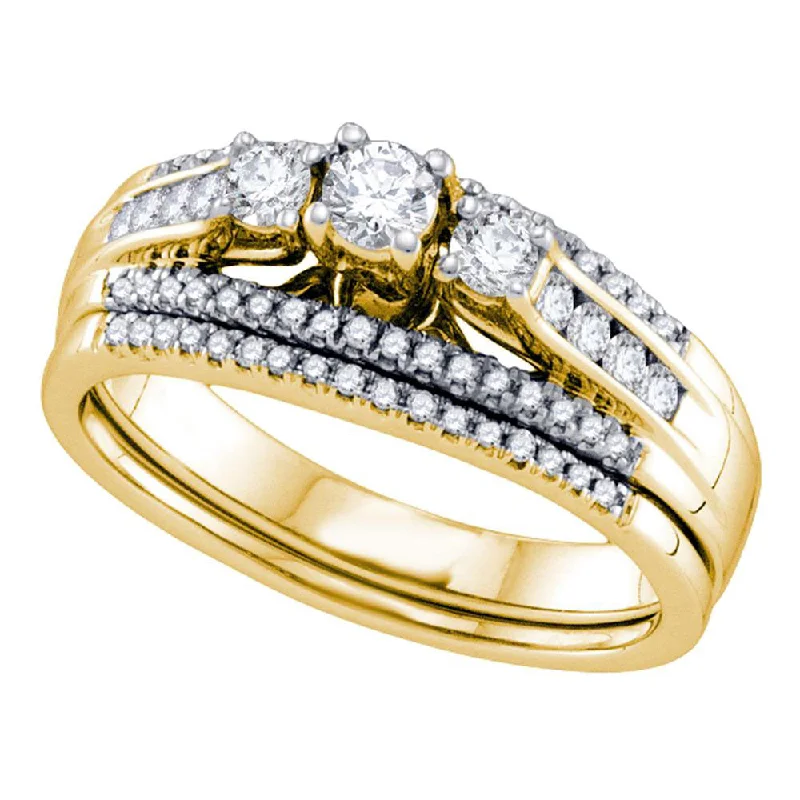 Rock vein ring-14k Yellow Gold Round 3-stone Diamond Wedding Bridal Engagement Ring Band Set 1/2 Cttw