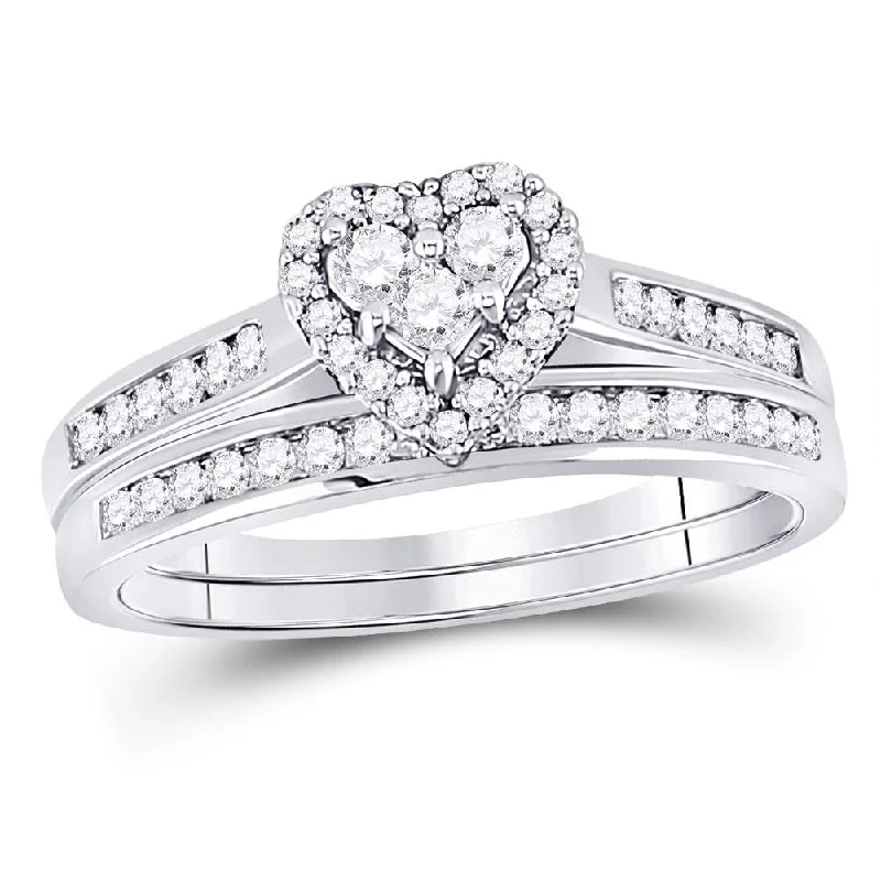 Matte stone ring-14kt White Gold Diamond Heart Bridal Wedding Ring Band Set 1/2 Cttw