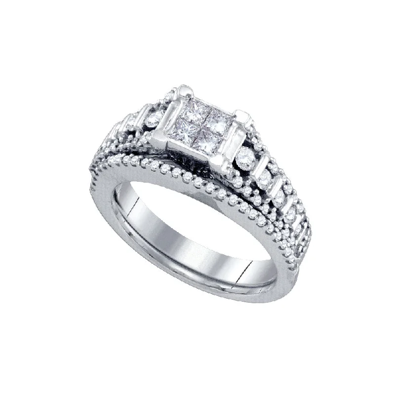 Raised bezel ring-14kt White Gold Diamond Princess Bridal Wedding Ring Band Set 1 Cttw