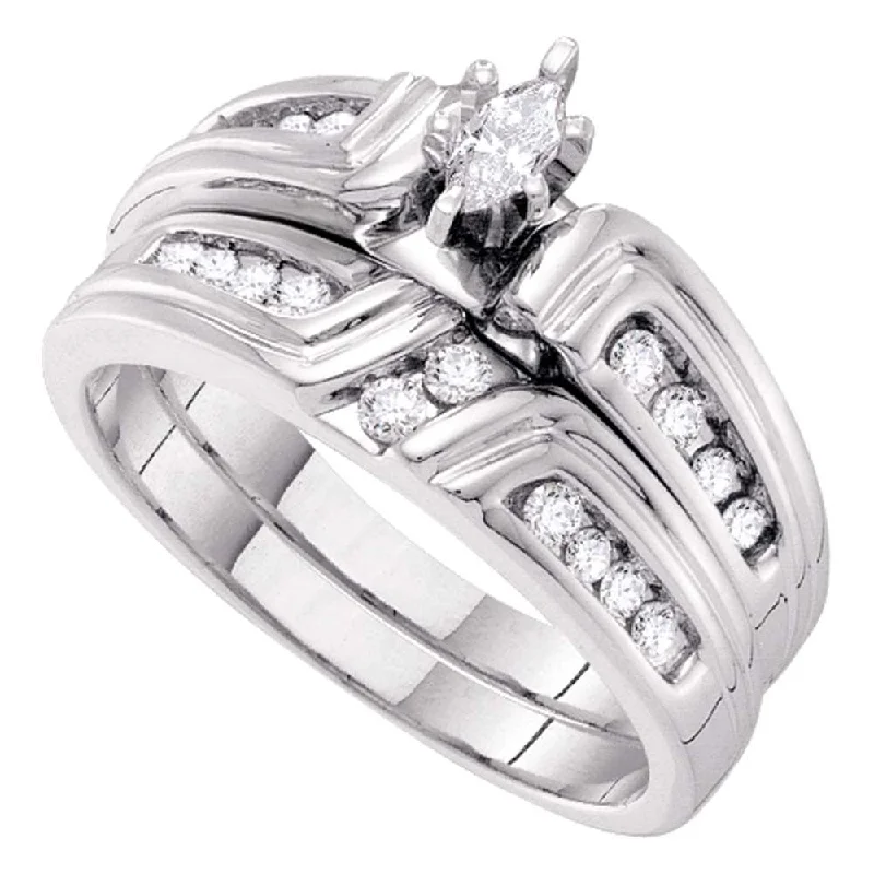 Zinc finish ring-14kt White Gold Marquise Diamond Bridal Wedding Ring Band Set 3/8 Cttw