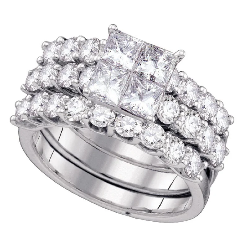 Radial star ring-14kt White Gold Princess Diamond 3-Piece Bridal Wedding Ring Band Set 4 Cttw