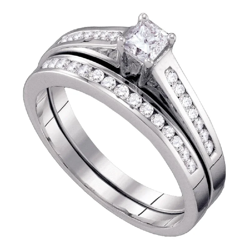 Fractured gem ring-14kt White Gold Princess Diamond Bridal Wedding Ring Band Set 1/2 Cttw