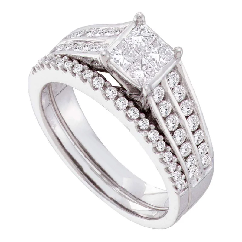 Tiered stone ring-14kt White Gold Princess Diamond Bridal Wedding Ring Band Set 1 Cttw