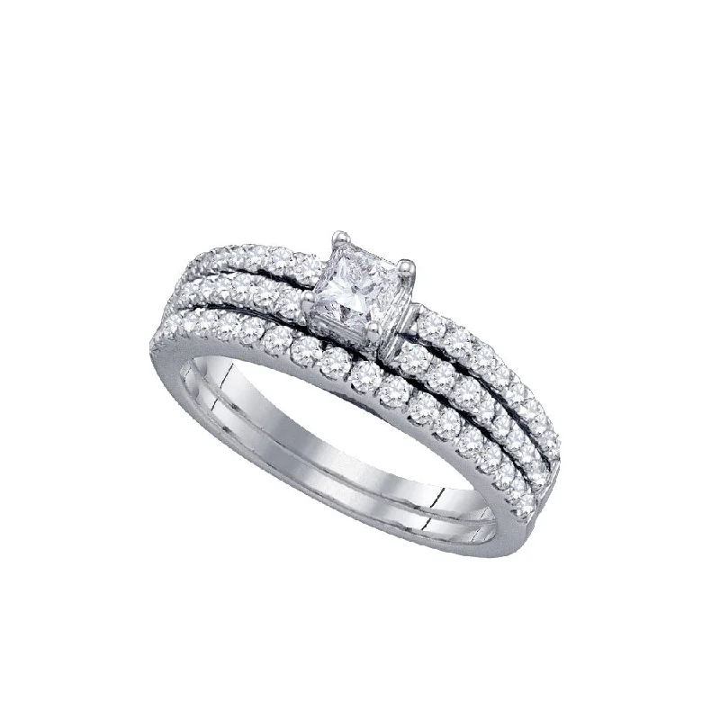 Delicate filigree ring-14kt White Gold Princess Diamond Bridal Wedding Ring Band Set 1 Cttw