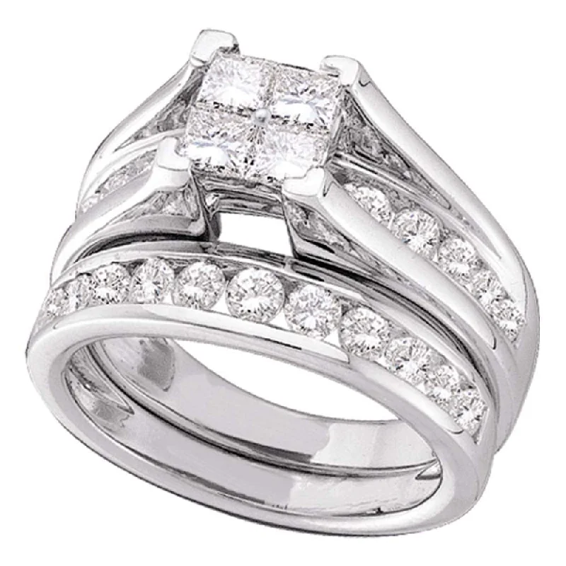 Beak tip ring-14kt White Gold Princess Diamond Bridal Wedding Ring Band Set 3 Cttw