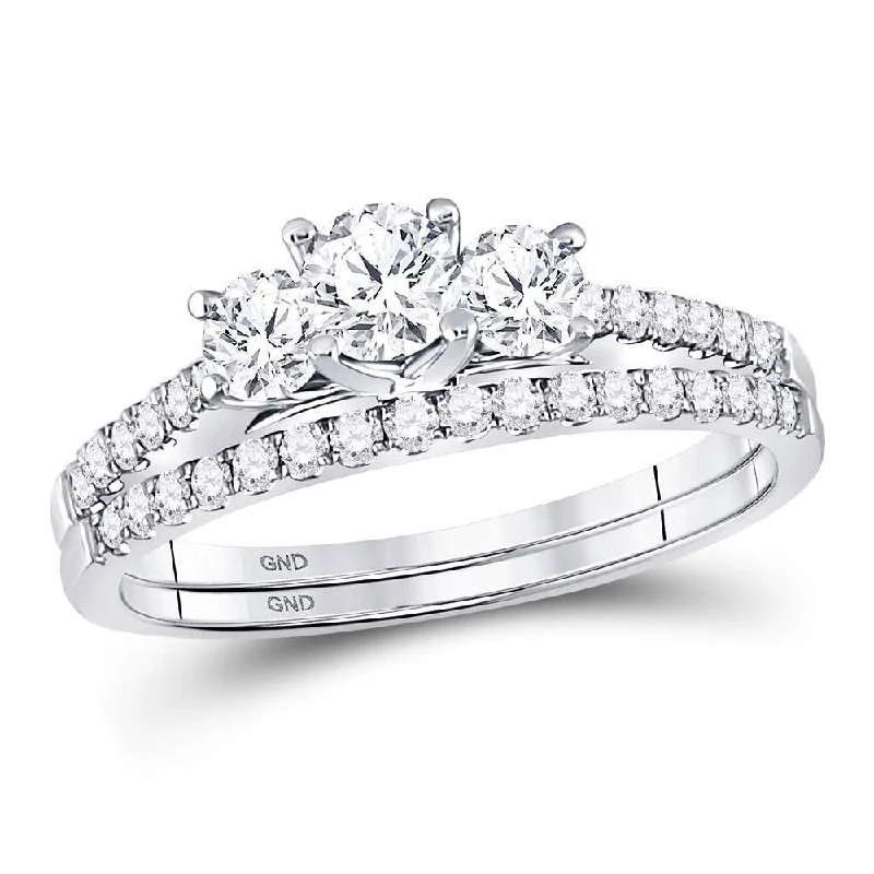 Scorched wood ring-14kt White Gold Round Diamond 3-stone Bridal Wedding Ring Band Set 1 Cttw