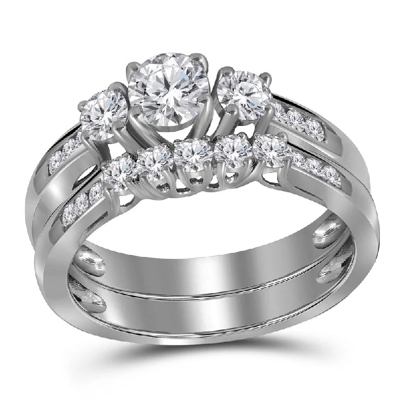 Creeper vine ring-14kt White Gold Round Diamond 3-Stone Bridal Wedding Ring Band Set 1 Cttw