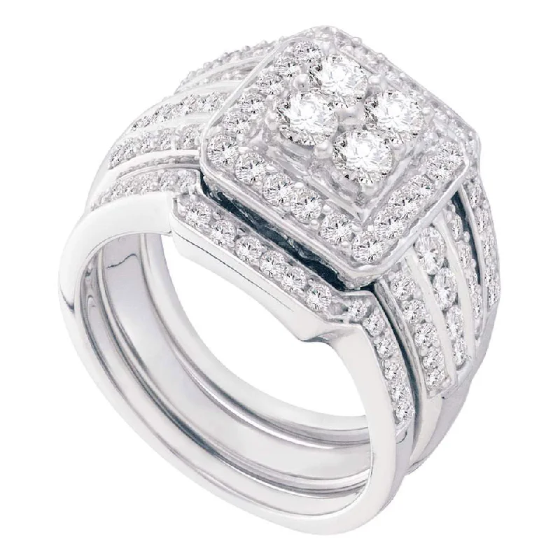 Bunched band ring-14kt White Gold Round Diamond Bridal Wedding Ring Band Set 1-1/2 Cttw