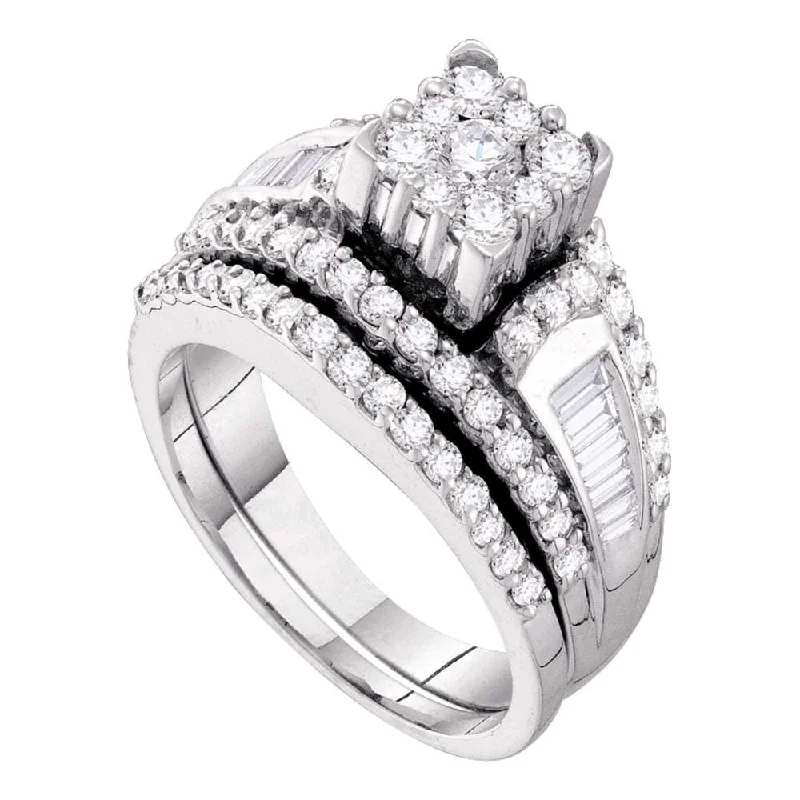 Curved metal ring-14kt White Gold Round Diamond Bridal Wedding Ring Band Set 1-1/2 Cttw