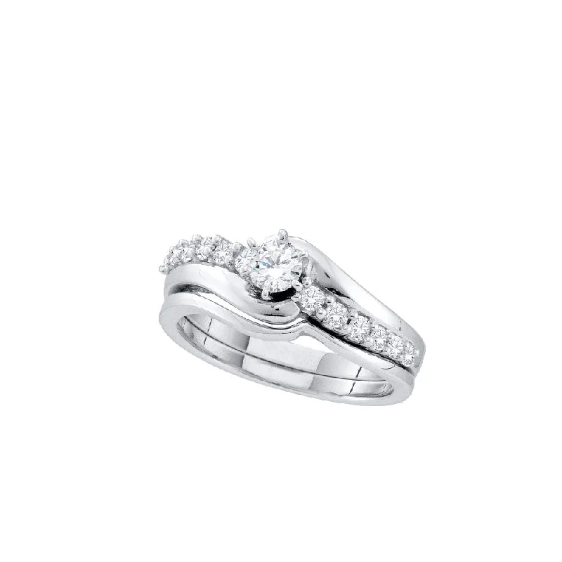 Bud halo ring-14kt White Gold Round Diamond Bridal Wedding Ring Band Set 1/2 Cttw