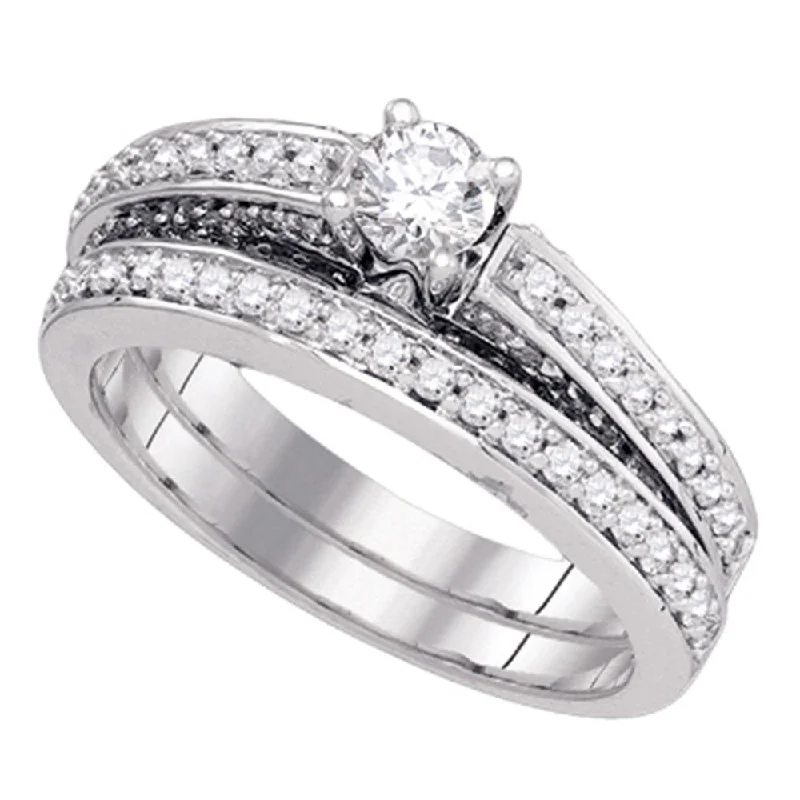 Prairie grass ring-14kt White Gold Round Diamond Bridal Wedding Ring Band Set 1 Cttw