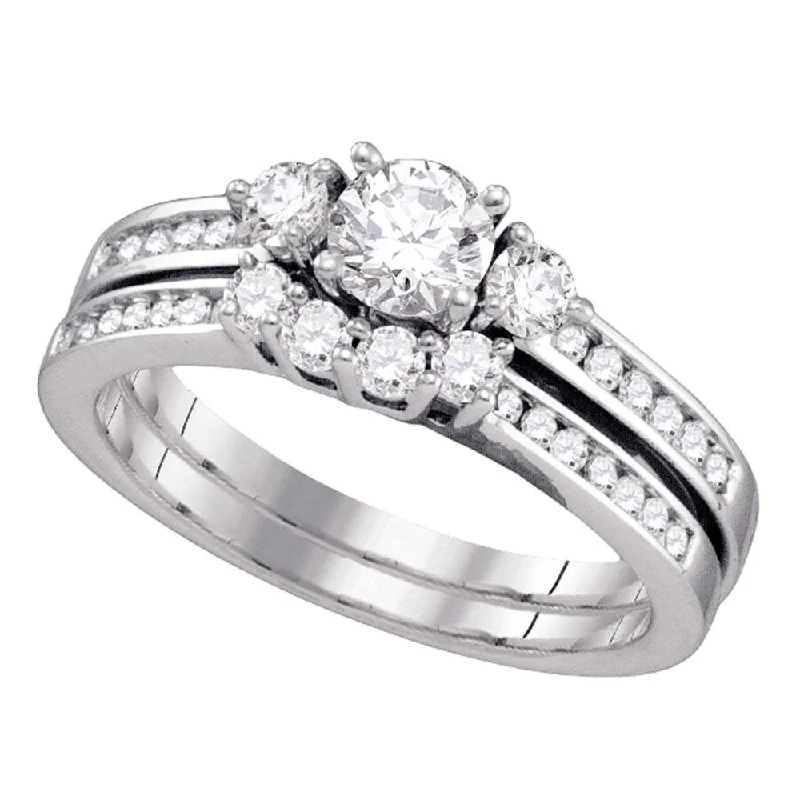 Fractured gem ring-14kt White Gold Round Diamond Bridal Wedding Ring Band Set 1 Cttw