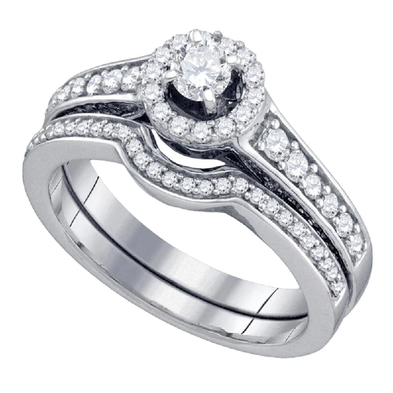 Prairie style ring-14kt White Gold Round Diamond Bridal Wedding Ring Band Set 3/4 Cttw