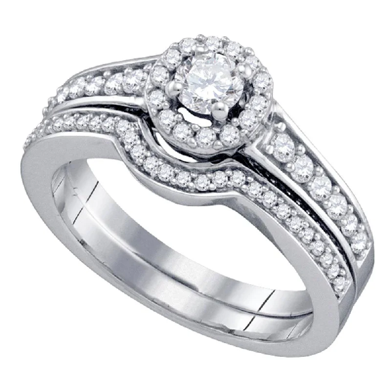 Contrast metal ring-14kt White Gold Round Diamond Bridal Wedding Ring Band Set 3/4 Cttw