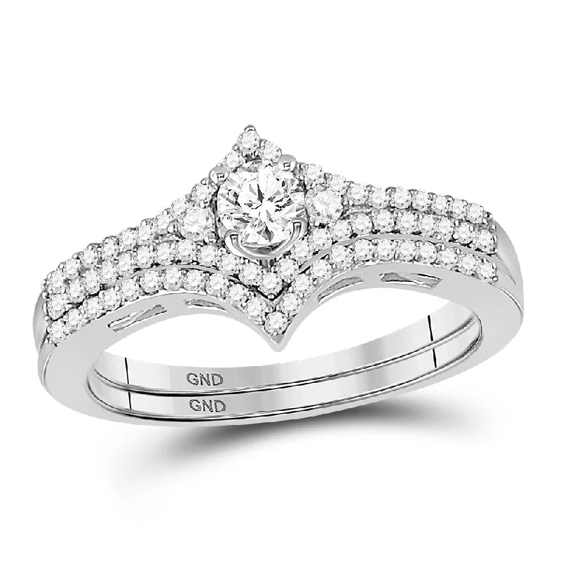 Layered cut ring-14kt White Gold Round Diamond Chevron Bridal Wedding Ring Band Set 1/2 Cttw