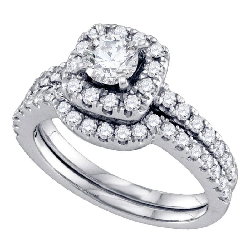 Cyclical spiral ring-14kt White Gold Round Diamond Halo Bridal Wedding Ring Band Set 1-1/3 Cttw