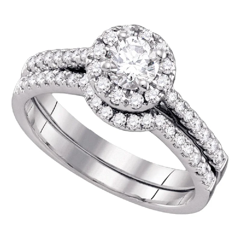 Vaulted set ring-14kt White Gold Round Diamond Halo Bridal Wedding Ring Band Set 1/2 Cttw