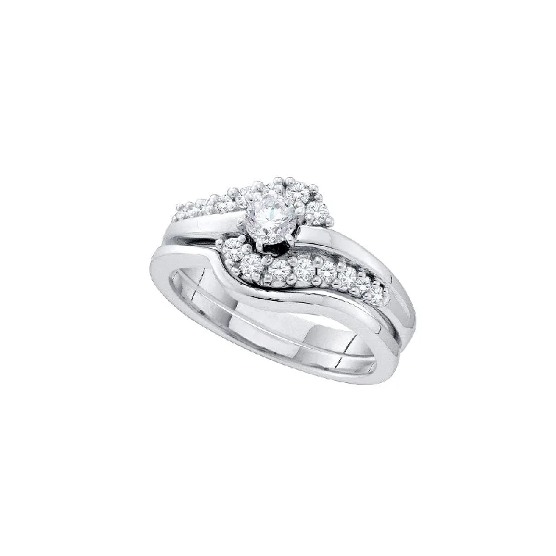 Vaulted set ring-14kt White Gold Round Diamond Swirl Bridal Wedding Ring Band Set 1/2 Cttw