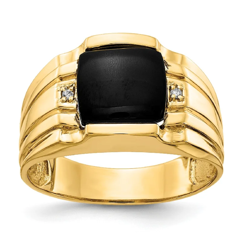 Micro pave ring-14KT Yellow Gold 1/100 CTW 9.5MM Onyx Ring; Size 10