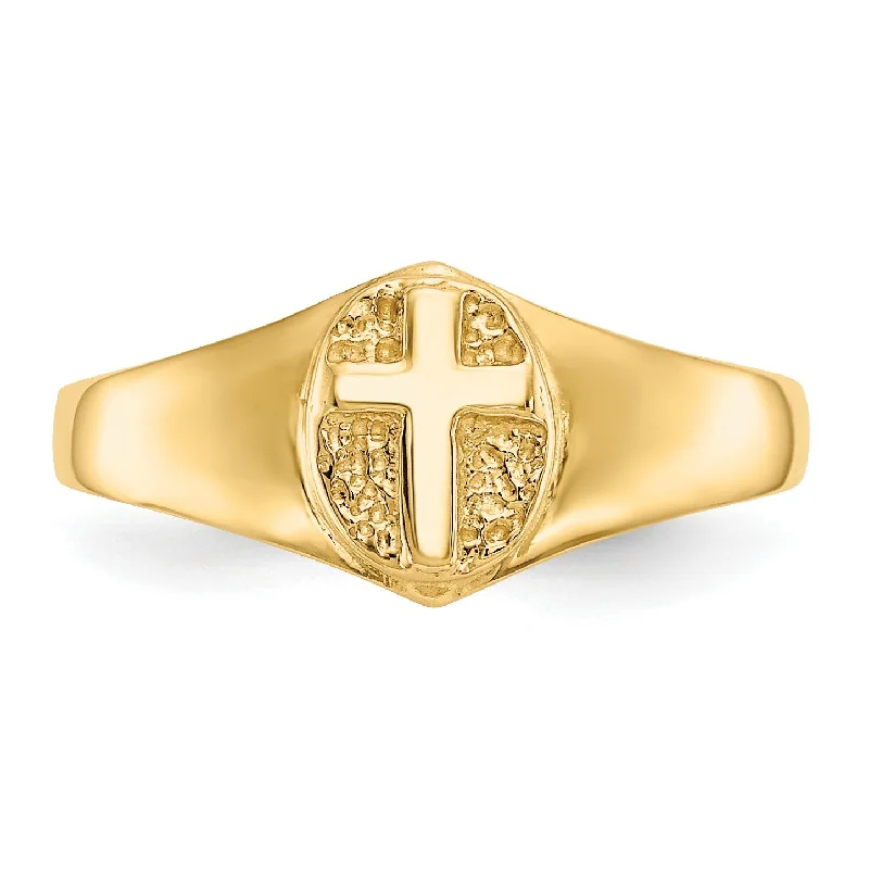 Blunt edge ring-14KT Yellow Gold Childrens Cross Ring; Size 3.5