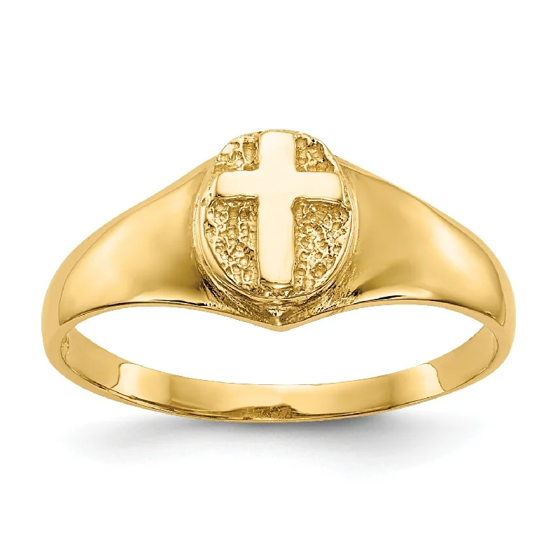 Ripple stripe ring-14KT Yellow Gold Childrens Cross Ring; Size 4