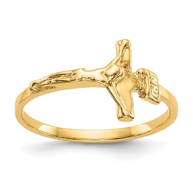 Aspen bark ring-14KT Yellow Gold Childrens Crucifix Cross Ring; Size 4.2