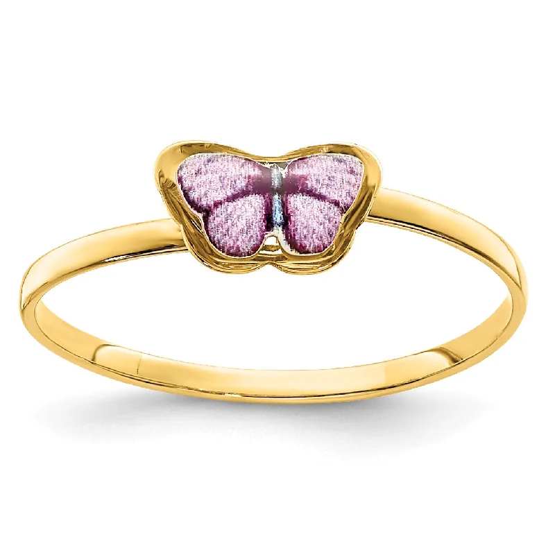 Rattan band ring-14KT Yellow Gold Childrens Enamel Butterfly Ring; Size 4