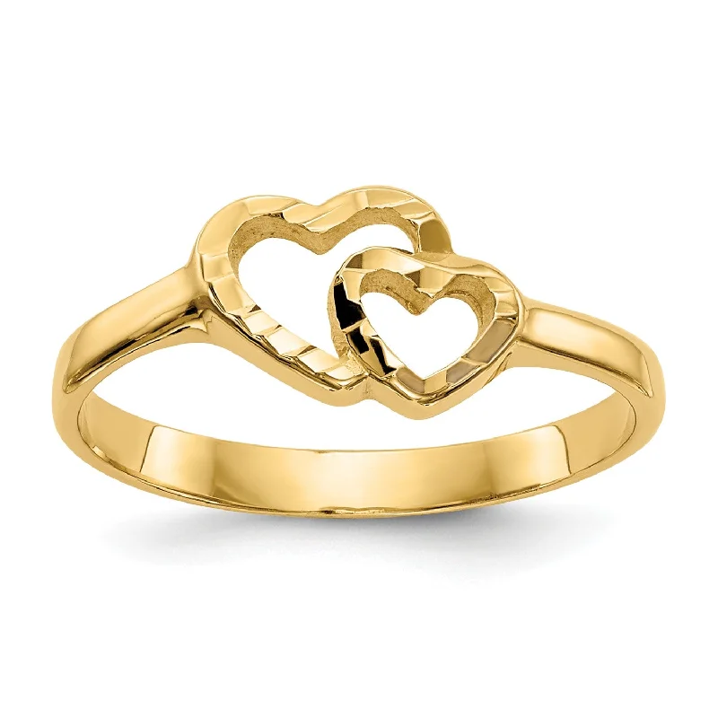 Chipped bark ring-14KT Yellow Gold Childrens Heart Ring; Size 5