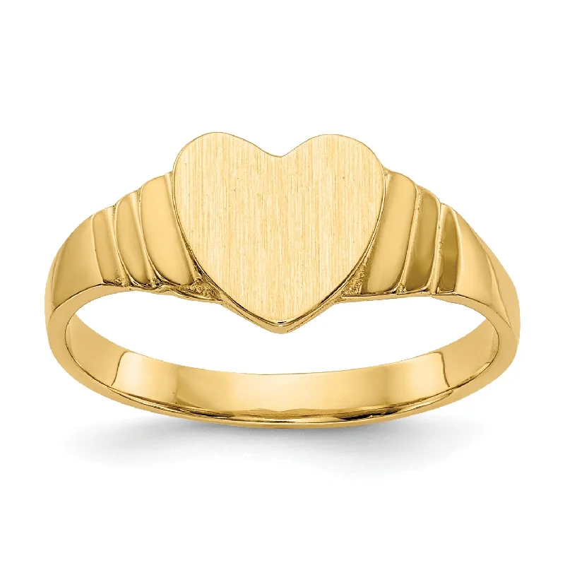 Embossed wedding ring-14KT Yellow Gold Childrens Heart Signet Ring; Size 3.5