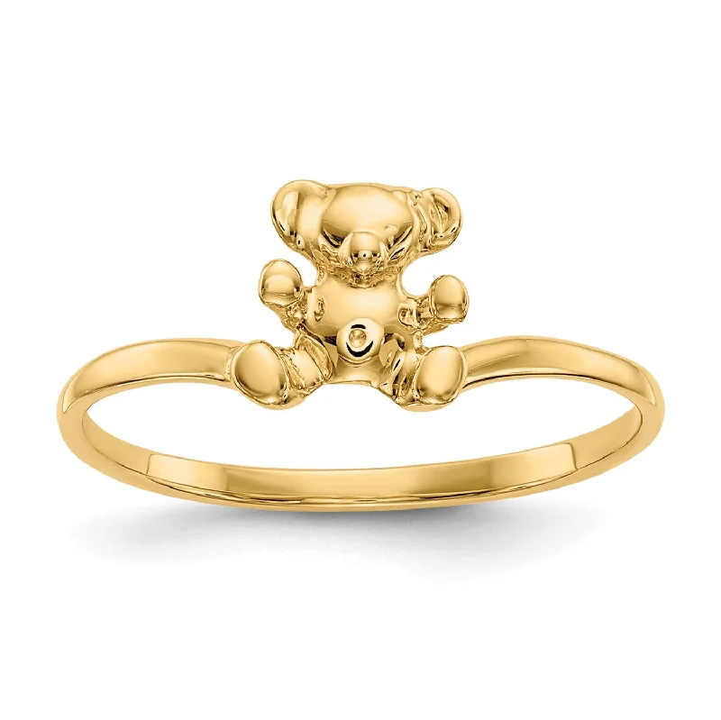 Curved metal ring-14KT Yellow Gold Childrens Teddy Bear Ring; Size 5