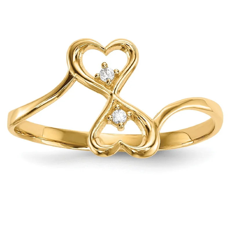 Lined stone ring-14KT Yellow Gold Cubic Zirconia Heart Ring; Size 7