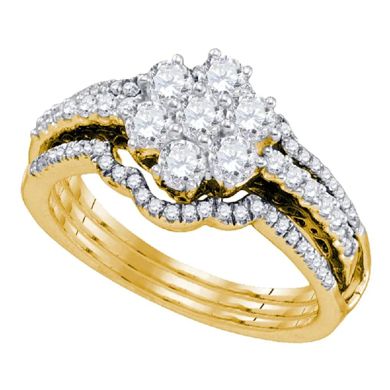 Canvas wrap ring-14kt Yellow Gold Diamond Cluster Bridal Wedding Ring Band Set 1 Cttw