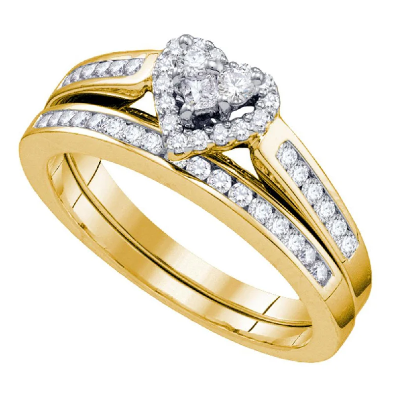 Clan crest ring-14kt Yellow Gold Diamond Heart Bridal Wedding Ring Band Set 1/2 Cttw