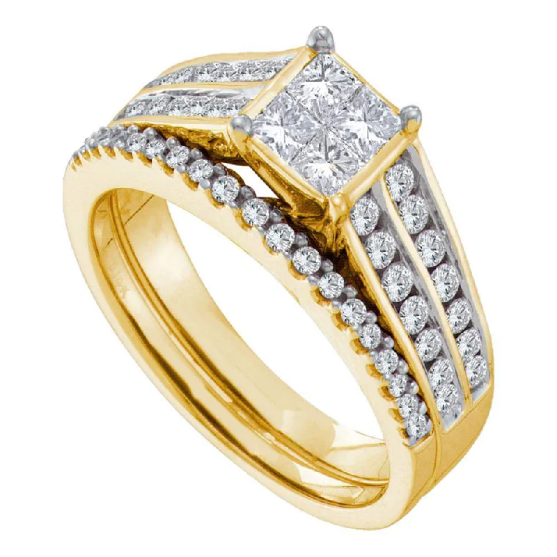 Millet stalk ring-14kt Yellow Gold Princess Diamond Bridal Wedding Ring Band Set 1 Cttw