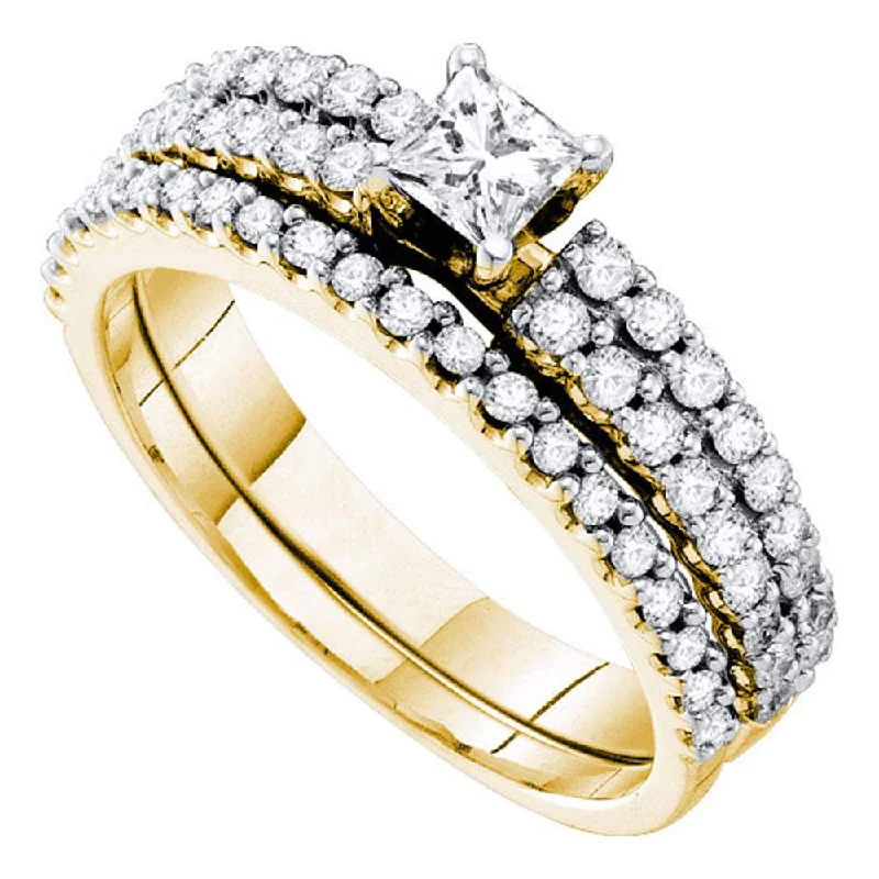 Ripple stripe ring-14kt Yellow Gold Princess Diamond Bridal Wedding Ring Band Set 1 Cttw