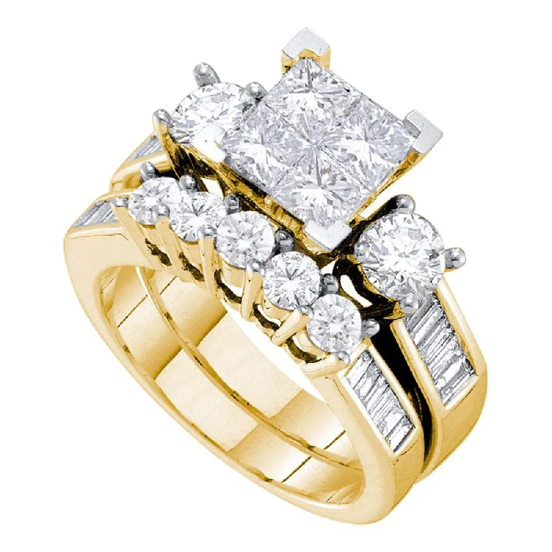 Prismatic light ring-14kt Yellow Gold Princess Diamond Bridal Wedding Ring Band Set 3 Cttw