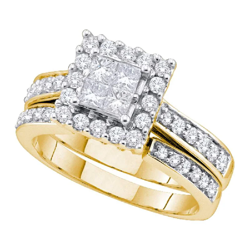 Primrose petal ring-14kt Yellow Gold Princess Diamond Halo Bridal Wedding Ring Band Set 1 Cttw