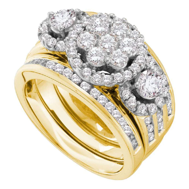 Spiral vine ring-14kt Yellow Gold Round Diamond 3-Piece Bridal Wedding Ring Band Set 2 Cttw