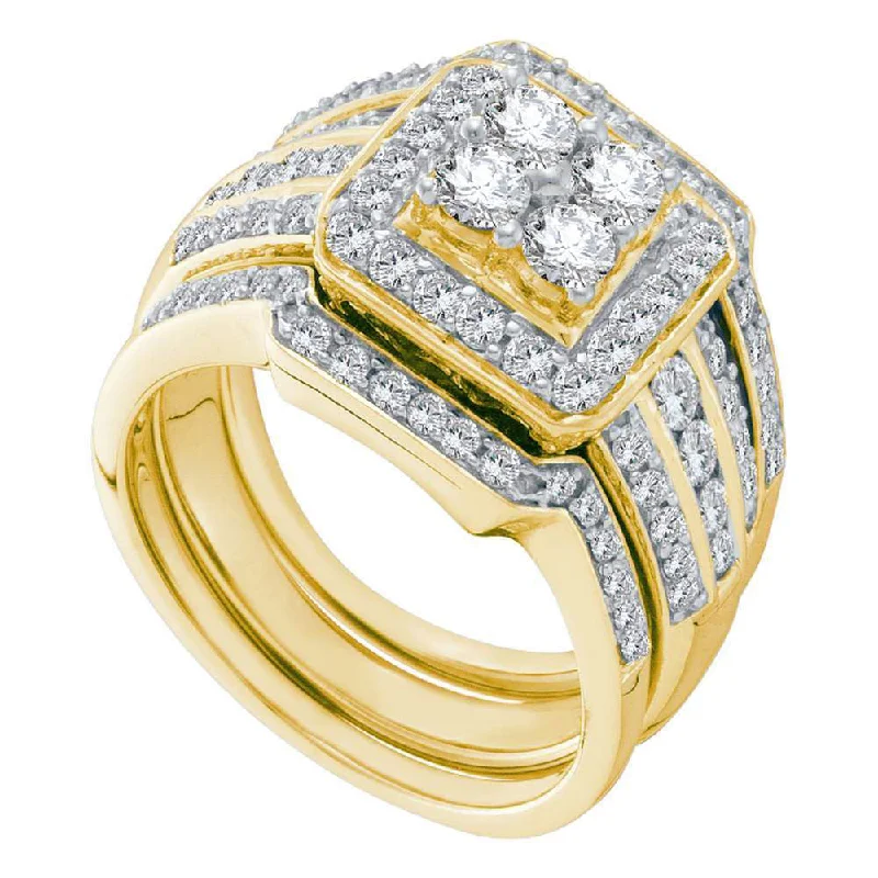 Gothic revival ring-14kt Yellow Gold Round Diamond Bridal Wedding Ring Band Set 1-1/2 Cttw